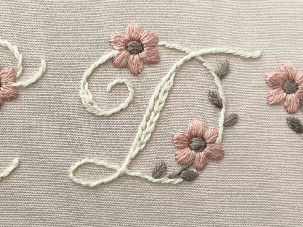 アルファベット「D」の刺繍図案と刺し方の解説の写真