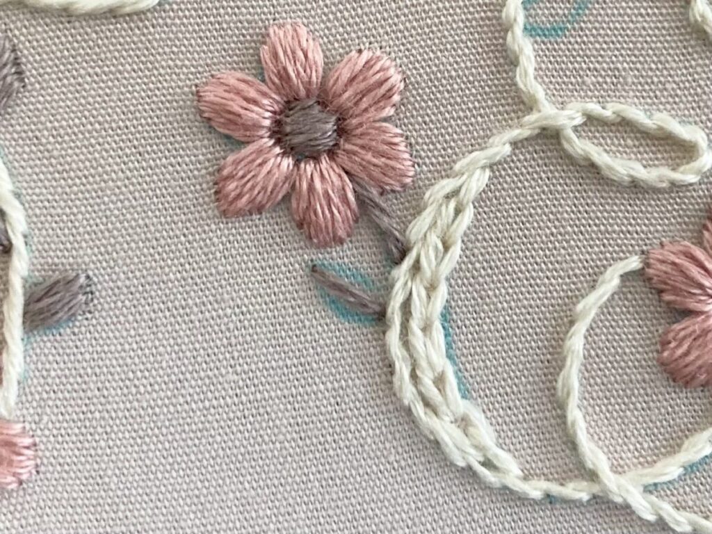 アルファベット「E」の刺繍図案と刺し方の解説の写真