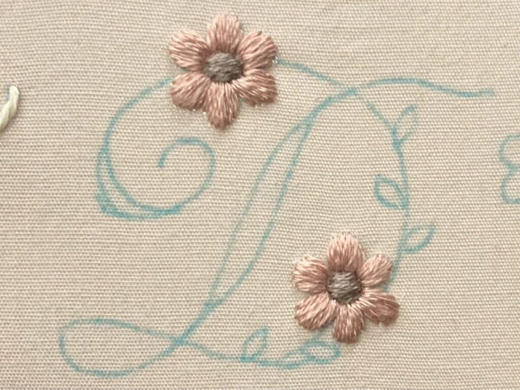 アルファベット「D」の刺繍図案と刺し方の解説の写真