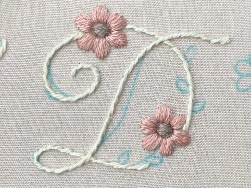 アルファベット「D」の刺繍図案と刺し方の解説の写真